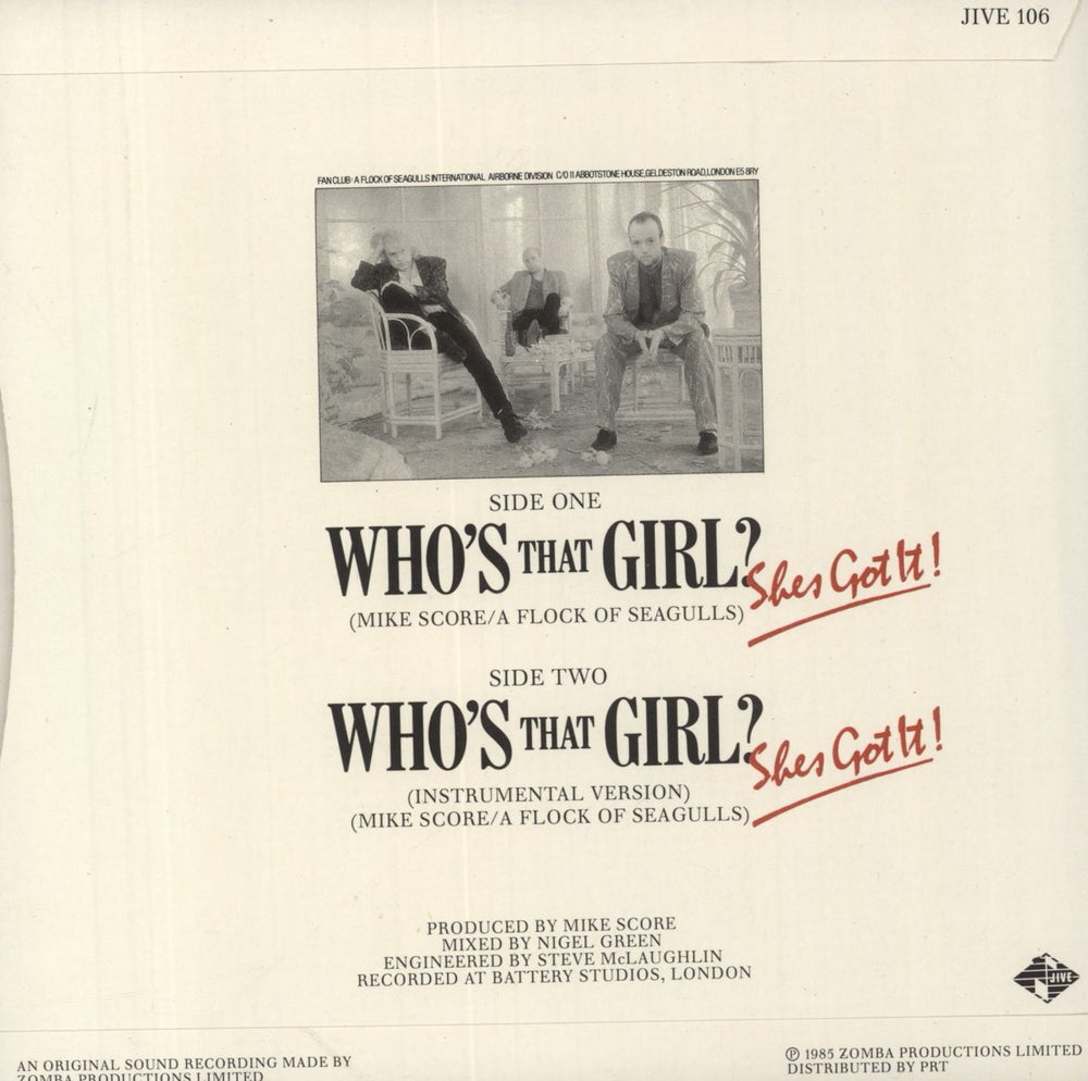 A Flock Of Seagulls Who's That Girl + Picture Disc Pack - White Sleeve UK 7" vinyl single (7 inch record / 45)