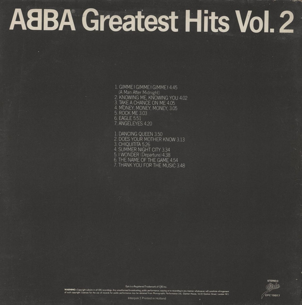 Abba Greatest Hits Vol. 2 German vinyl LP album (LP record)