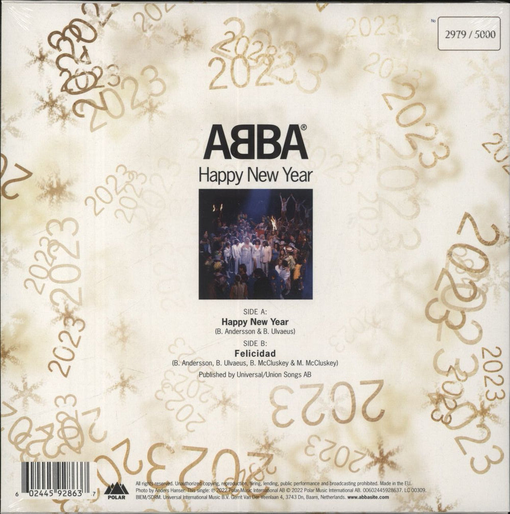 Abba Happy New Year - Gold Vinyl - Numbered Edition - Sealed UK 7" vinyl single (7 inch record / 45) 602445928637