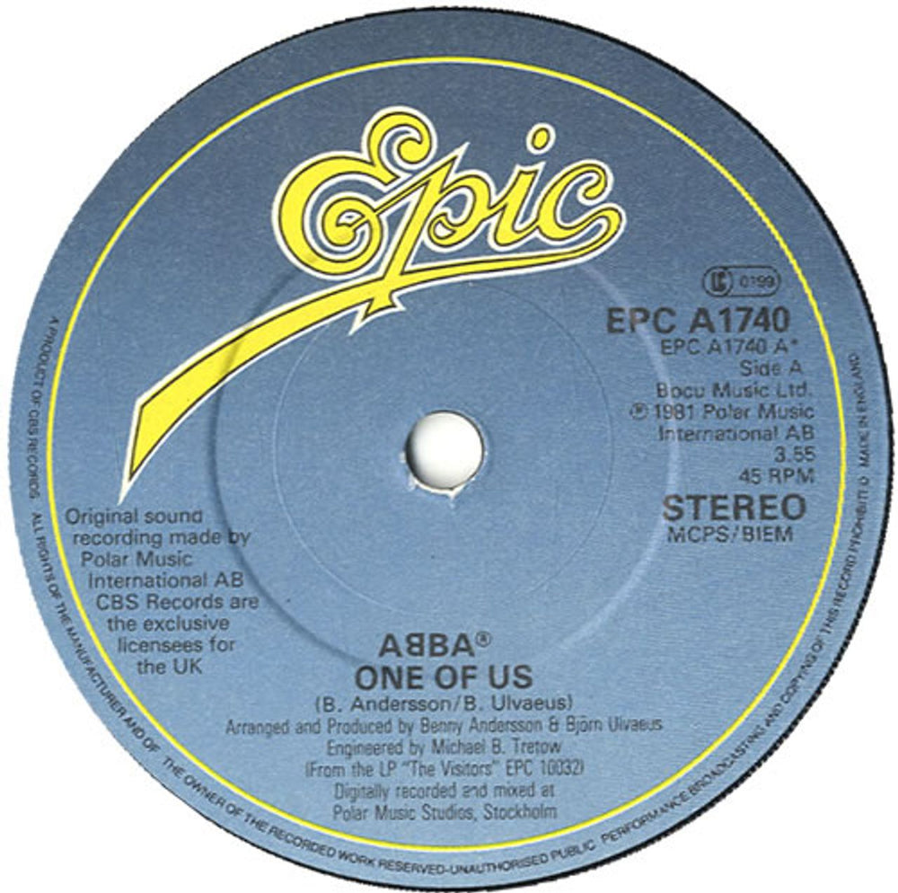 Abba One Of Us - Solid UK 7" vinyl single (7 inch record / 45) ABB07ON586387