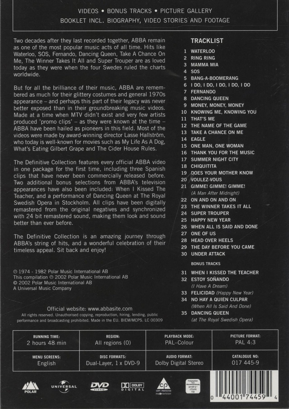 Abba The Definitive Collection UK DVD 044001744594