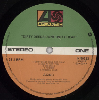 AC/DC Dirty Deeds Done Dirt Cheap + Inner - EX UK vinyl LP album (LP record) ACDLPDI839641