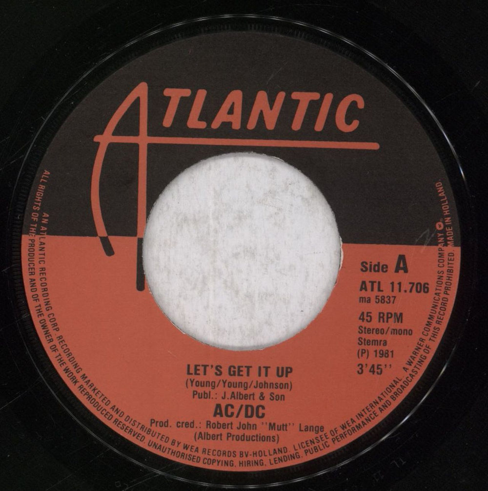 AC/DC Let's Get It Up Dutch 7" vinyl single (7 inch record / 45) ACD07LE842198