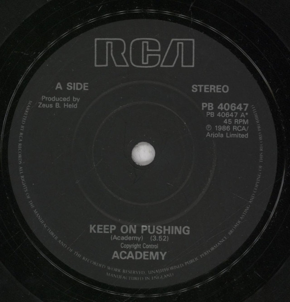 Academy Keep On Pushing UK 7" vinyl single (7 inch record / 45) AB-07KE844579