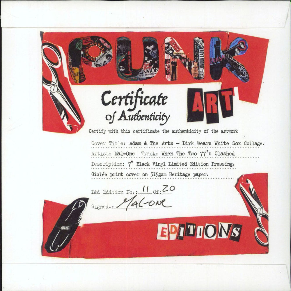Adam & The Ants Dirk Wears White Sox - Punk Art Sleeve UK 7" vinyl single (7 inch record / 45)
