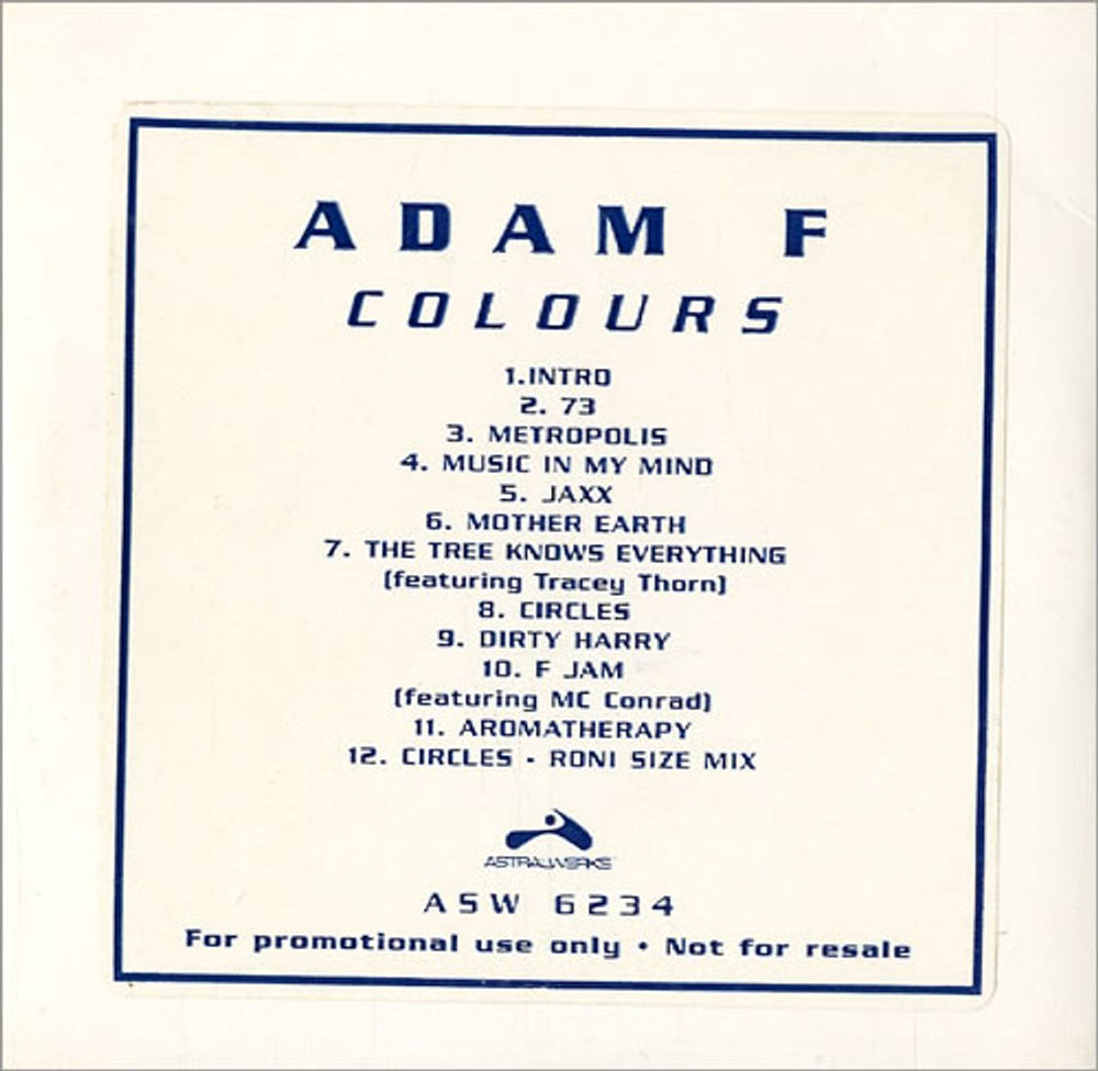 Adam F Colours US Promo CD album (CDLP) ASW6234