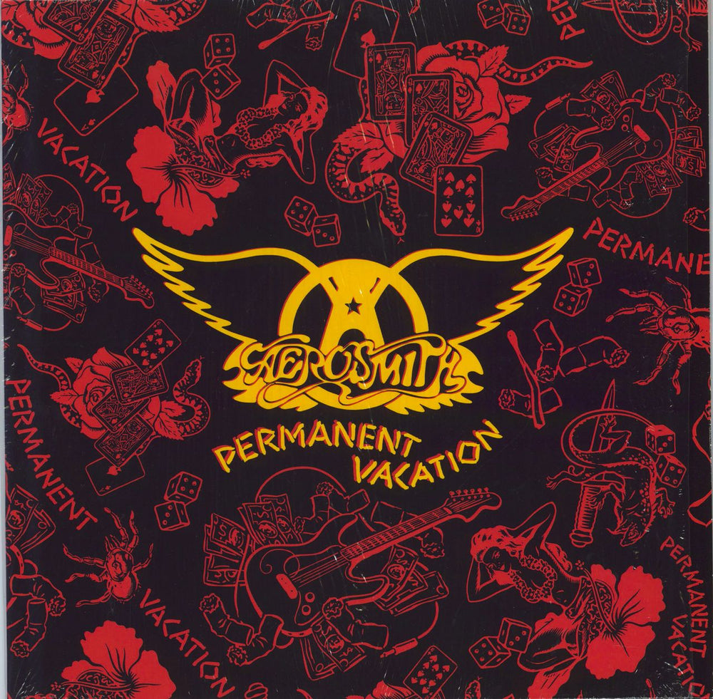 Aerosmith Permanent Vacation - Red & Black Marble Vinyl UK vinyl LP album (LP record) 00602547954374