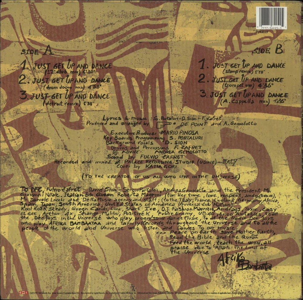 Afrika Bambaataa Just Get Up And Dance US 12" vinyl single (12 inch record / Maxi-single) 077775622515