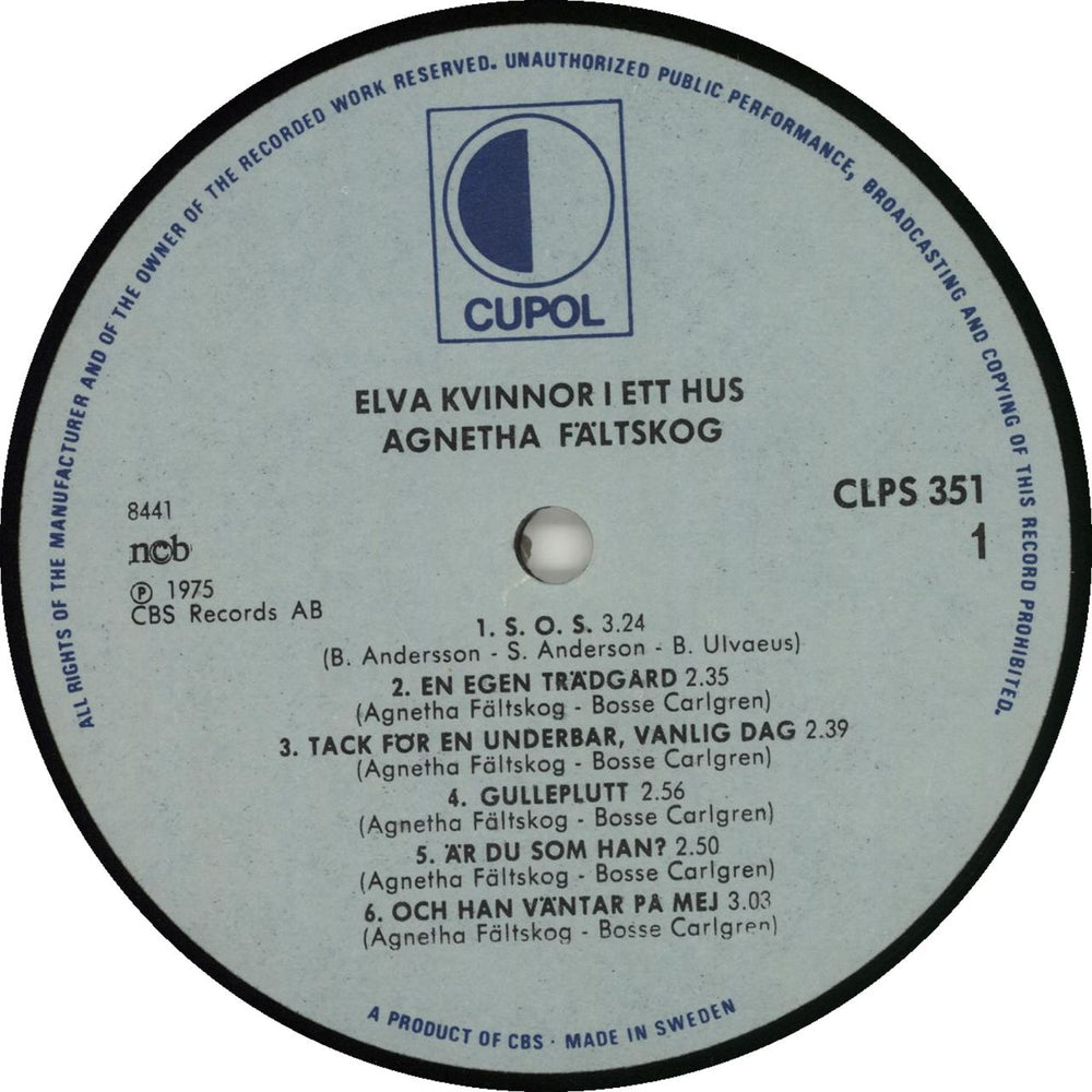 Agnetha Fältskog Elva Kvinnor I Ett Hus Swedish vinyl LP album (LP record)