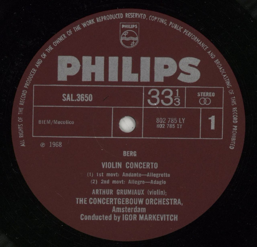 Alban Berg Violin Concertos UK vinyl LP album (LP record) A5ZLPVI869872