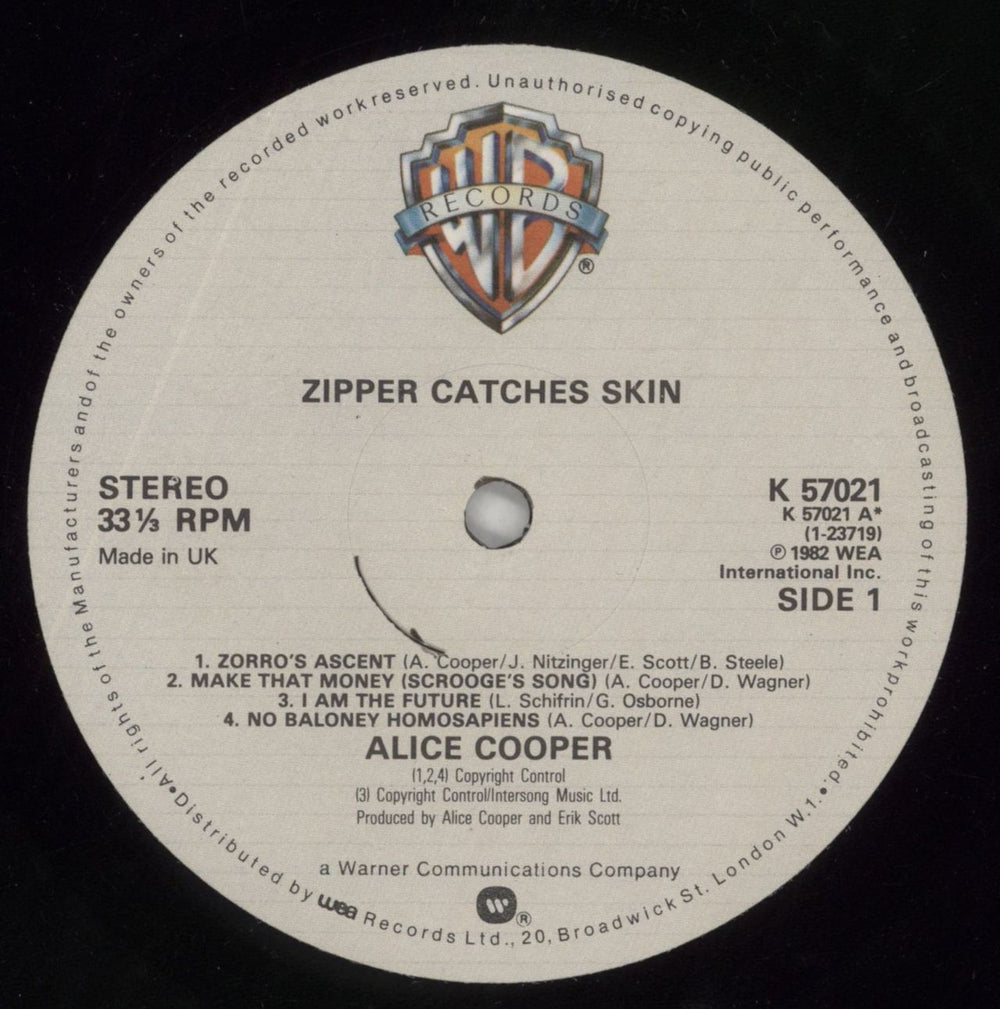 Alice Cooper Zipper Catches Skin UK vinyl LP album (LP record) COOLPZI396771