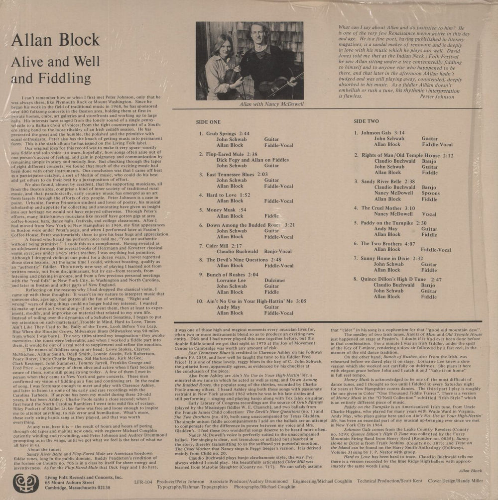 Allan Block Alive & Well & Fiddling US vinyl LP album (LP record)