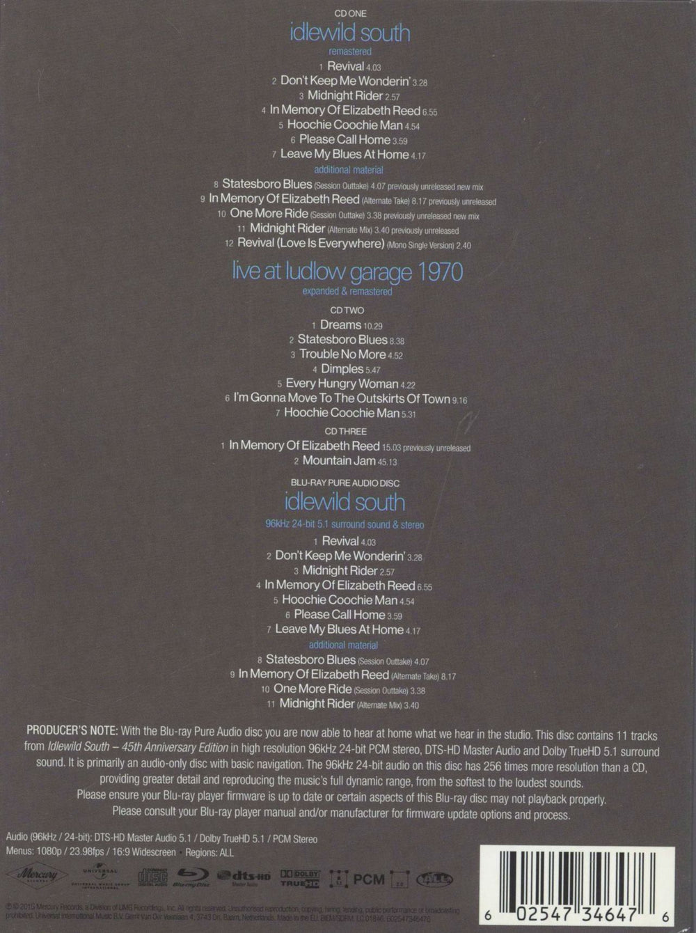 Allman Brothers Band Idlewild South - 45th Anniversary (Super Deluxe Edition) UK 2 CD album set (Double CD) 602547346476