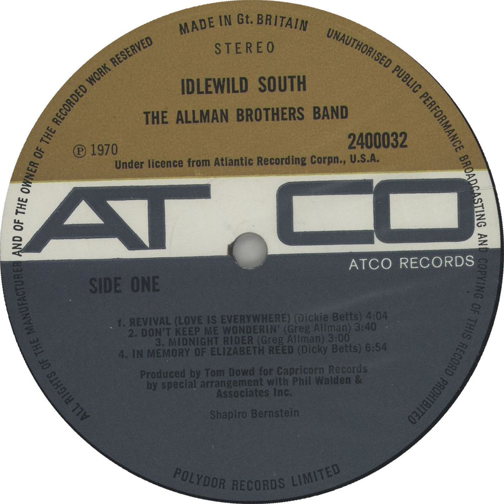 Allman Brothers Band Idlewild South UK vinyl LP album (LP record) ABRLPID636500