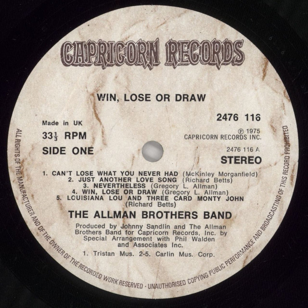 Allman Brothers Band Win, Lose Or Draw UK vinyl LP album (LP record) ABRLPWI337093
