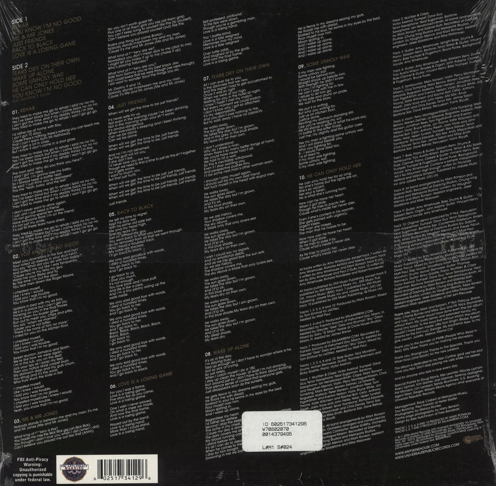 Amy Winehouse Back To Black - Sealed US vinyl LP album (LP record) 602517341296