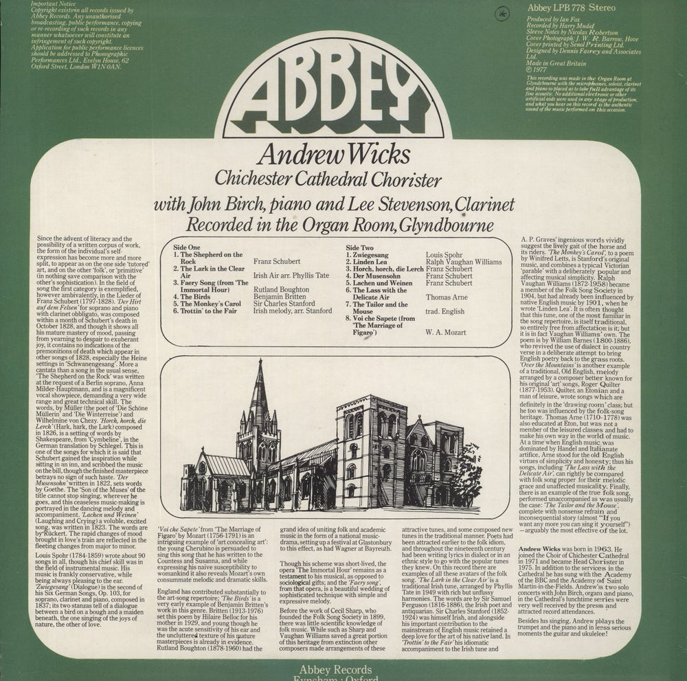 Andrew Wicks Andrew Wicks Chichester Cathedral Chorister UK vinyl LP album (LP record)