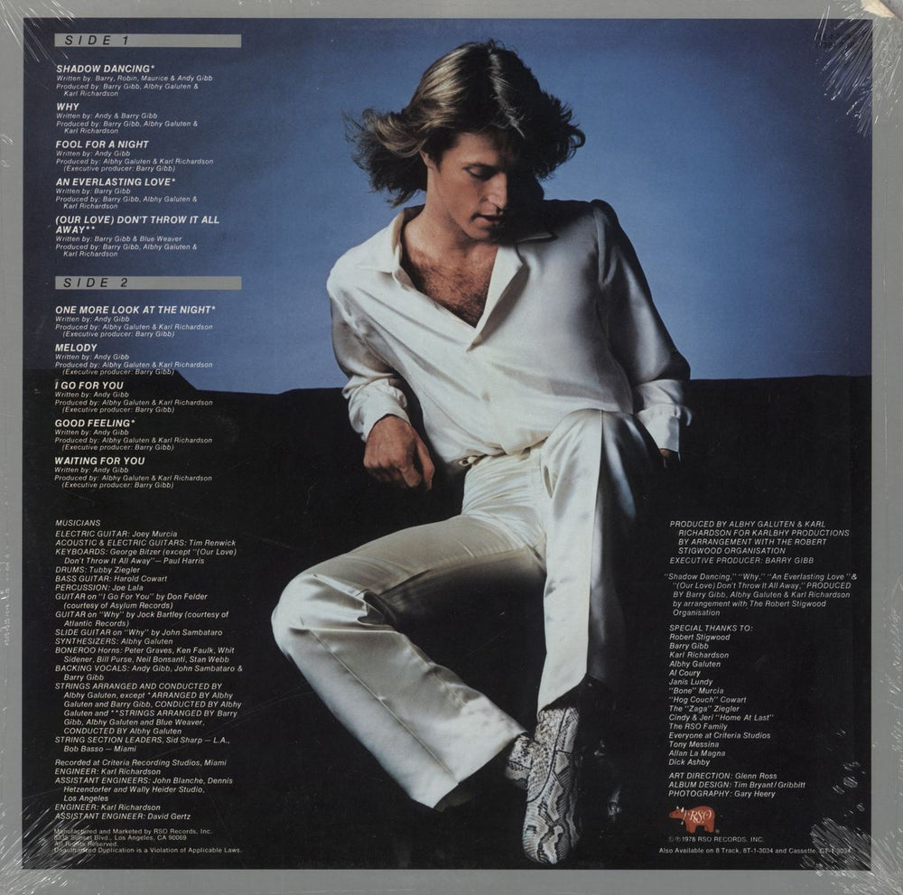 Andy Gibb Shadow Dancing - stickered shrink US vinyl LP album (LP record)