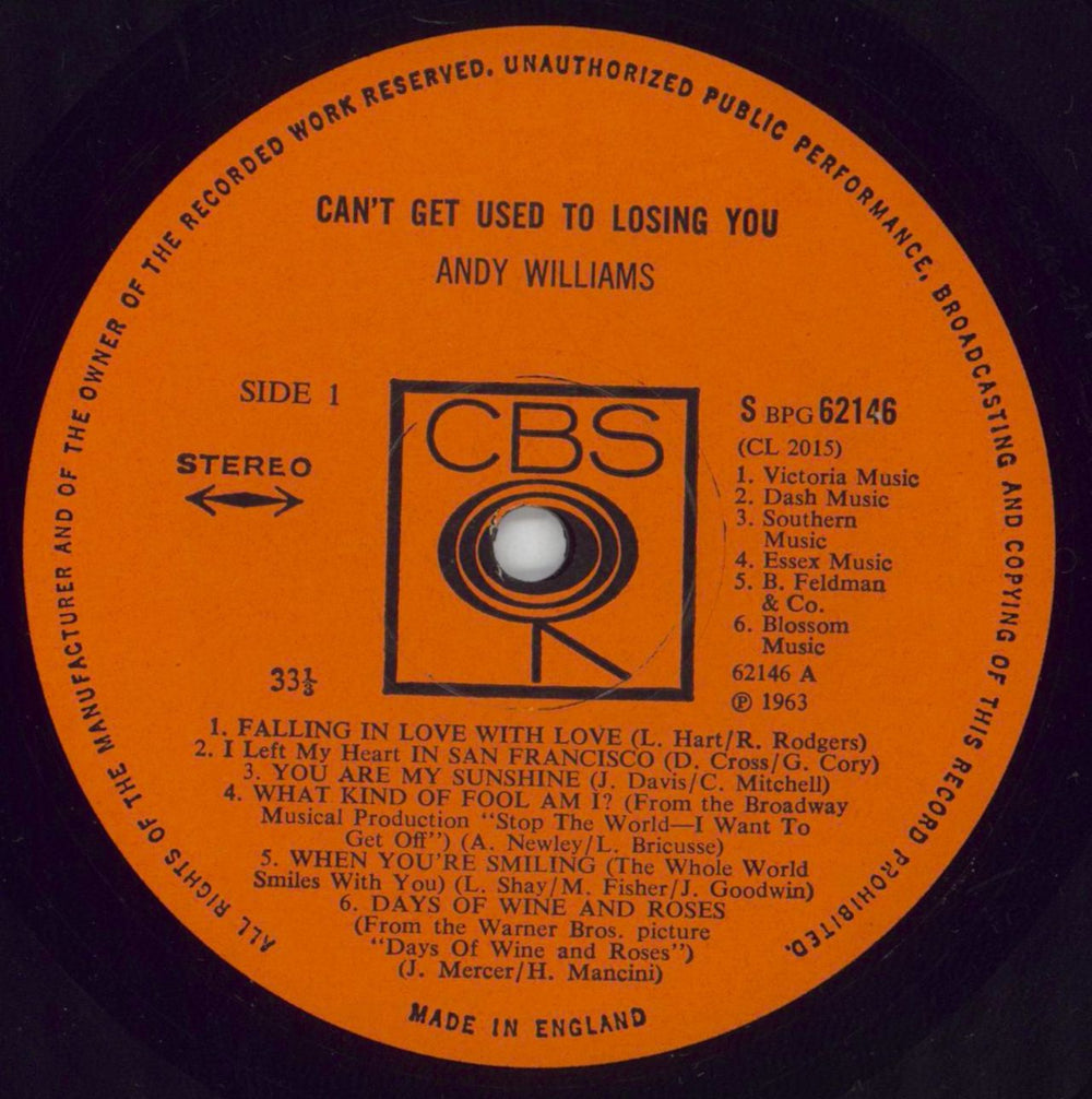 Andy Williams Can't Get Used To Losing You - Stereo - 2nd UK vinyl LP album (LP record) AWILPCA849100