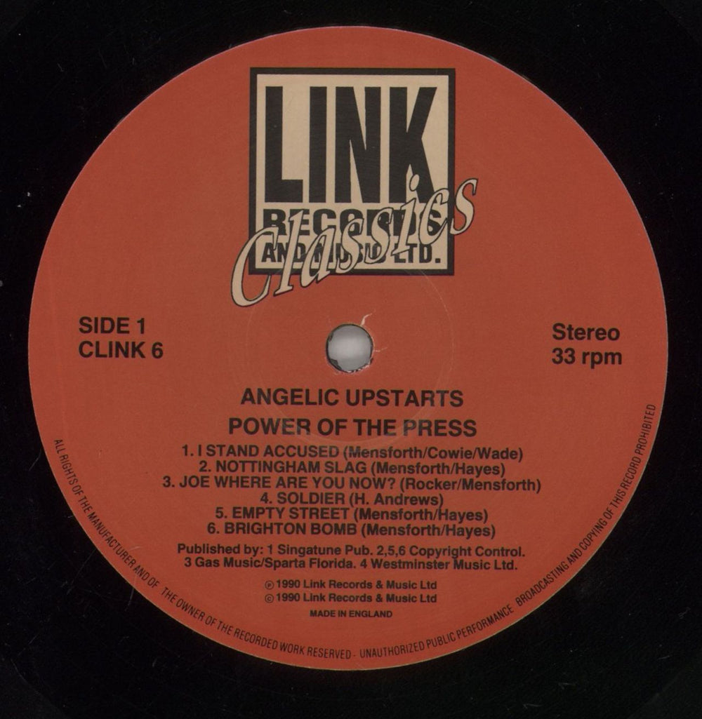 Angelic Upstarts Power Of The Press UK vinyl LP album (LP record) AUPLPPO863212
