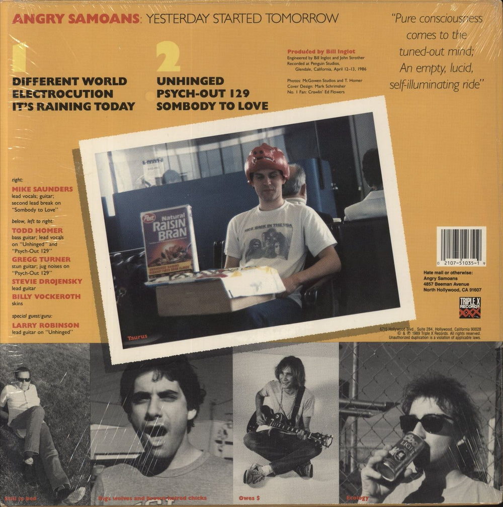 Angry Samoans Yesterday Started Tomorrow - Yellow Vinyl US vinyl LP album (LP record) 021075103519