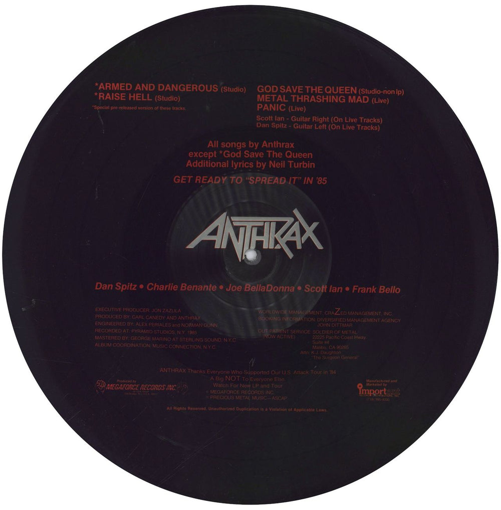 Anthrax Armed And Dangerous UK picture disc LP (vinyl picture disc album) 1985