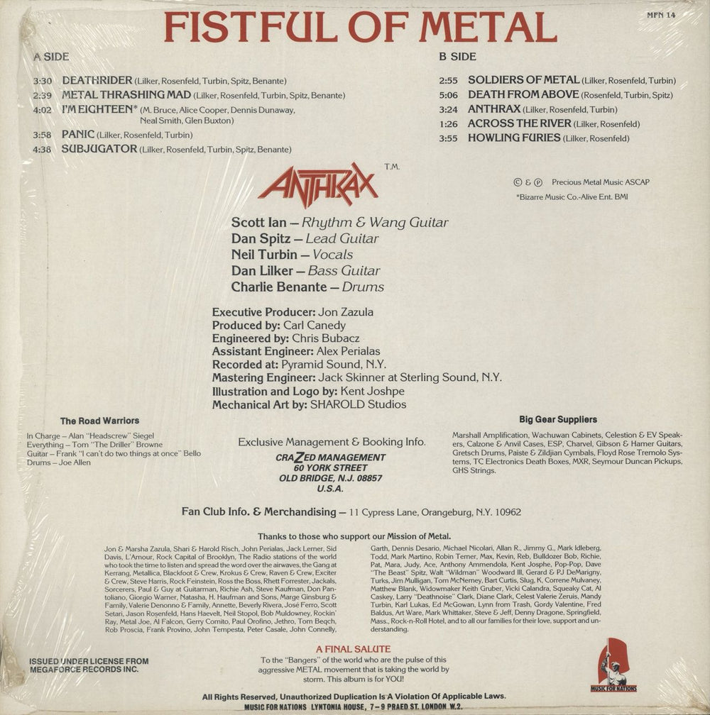 Anthrax Fistful Of Metal - Shrink UK vinyl LP album (LP record)