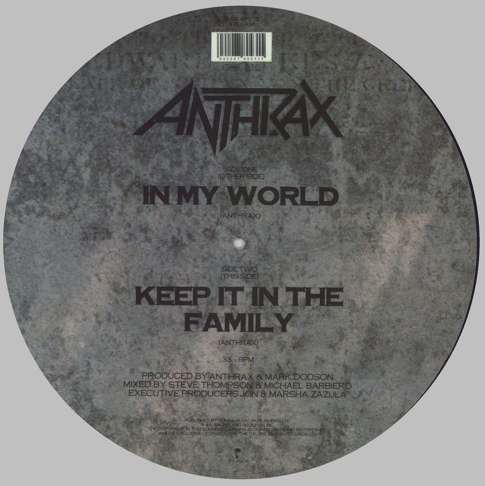 Anthrax In My World UK 12" vinyl picture disc (12 inch picture record) 042287804315