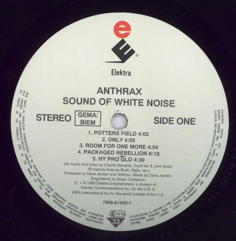 Anthrax Sound Of White Noise German vinyl LP album (LP record) ANXLPSO495848