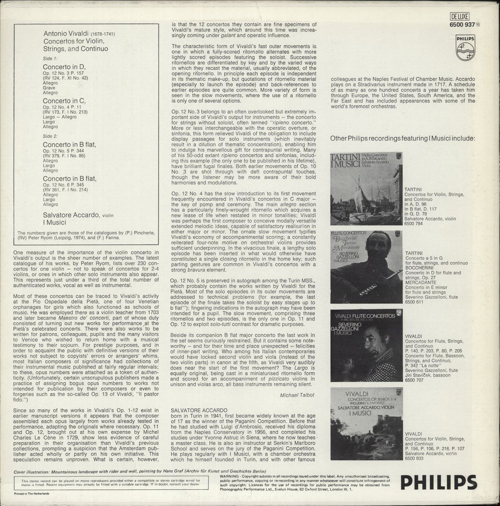 Antonio Vivaldi Concertos, Op.12 Nos. 3-6 - White Label Test Pressing Dutch Promo vinyl LP album (LP record)