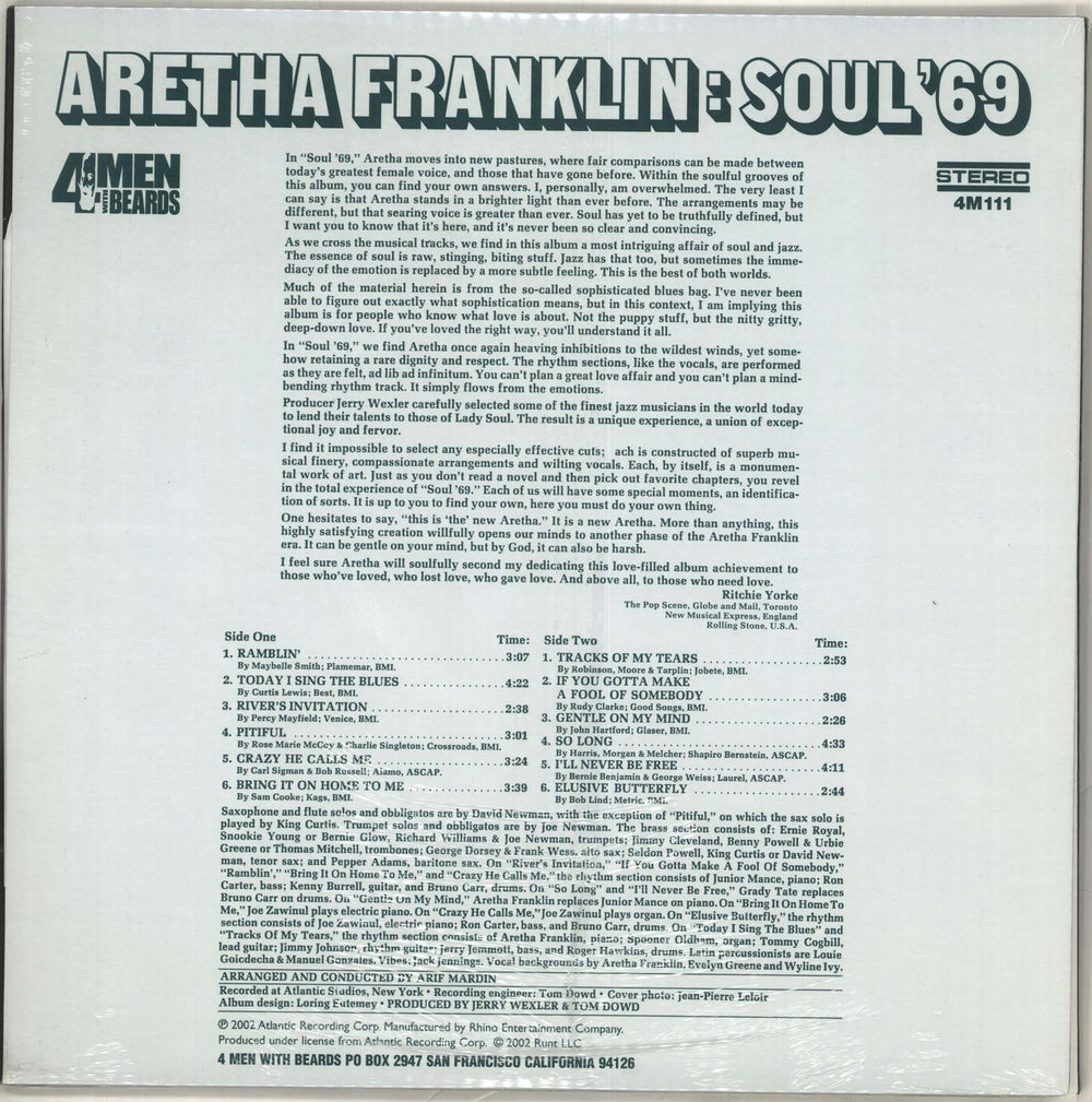 Aretha Franklin Soul '69 - 180gm - Sealed US vinyl LP album (LP record) 646315111118