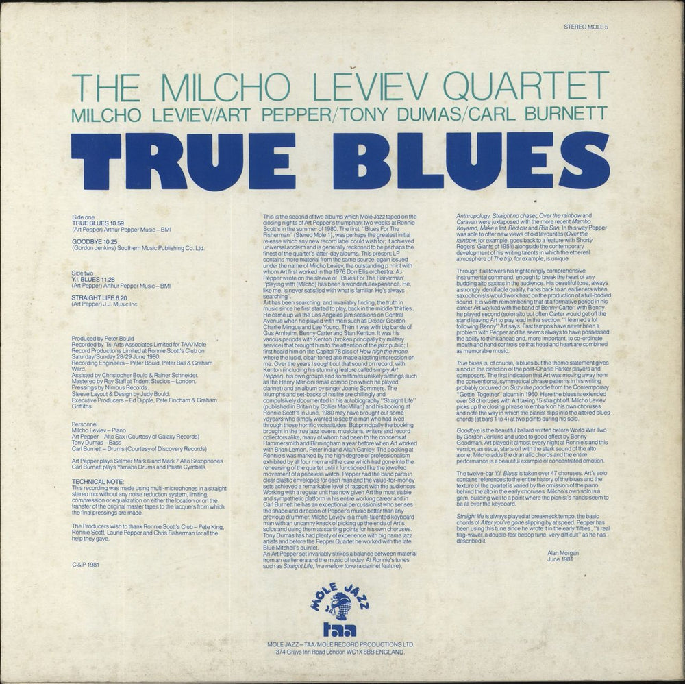 Art Pepper & Milcho Leviev True Blues - EX UK vinyl LP album (LP record)