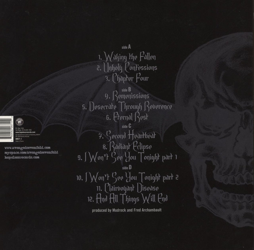 Avenged Sevenfold Waking The Fallen - Black with White Splatter US 2-LP vinyl record set (Double LP Album) 790692067114