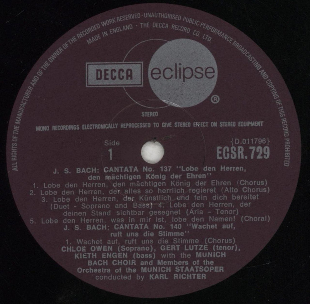 Bach Collegium München Bach: Cantata No. 140 "Wachet Auf" / Cantata No. 137 "Lobe Den Herren" UK vinyl LP album (LP record) B4DLPBA856980
