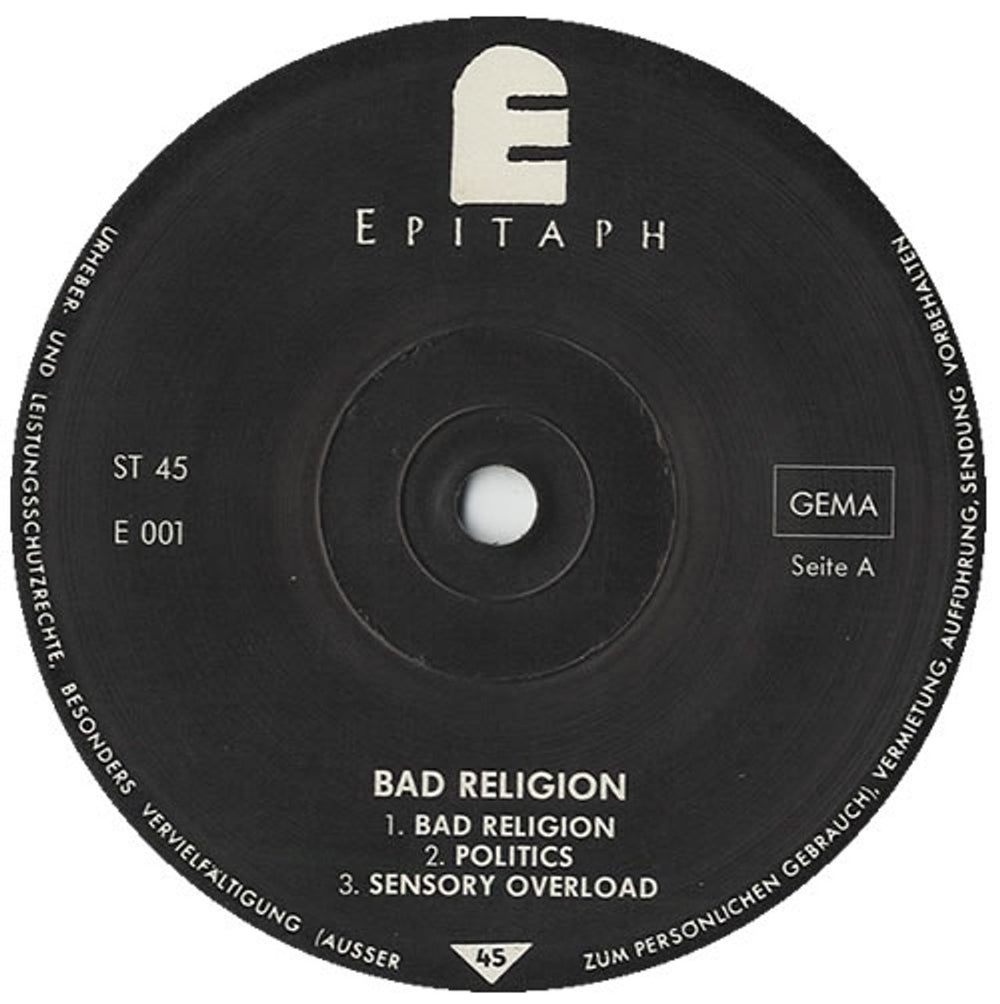 Bad Religion Bad Religion EP German 7" vinyl single (7 inch record / 45) E001