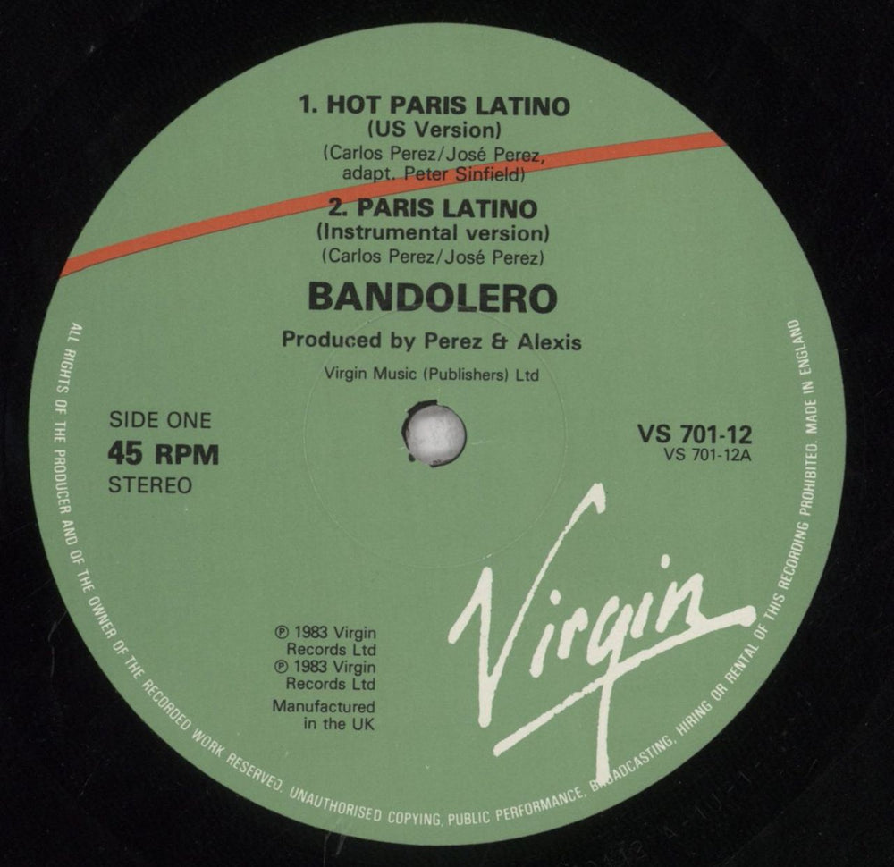 Bandolero Paris Latino UK 12" vinyl single (12 inch record / Maxi-single) C7212PA845745
