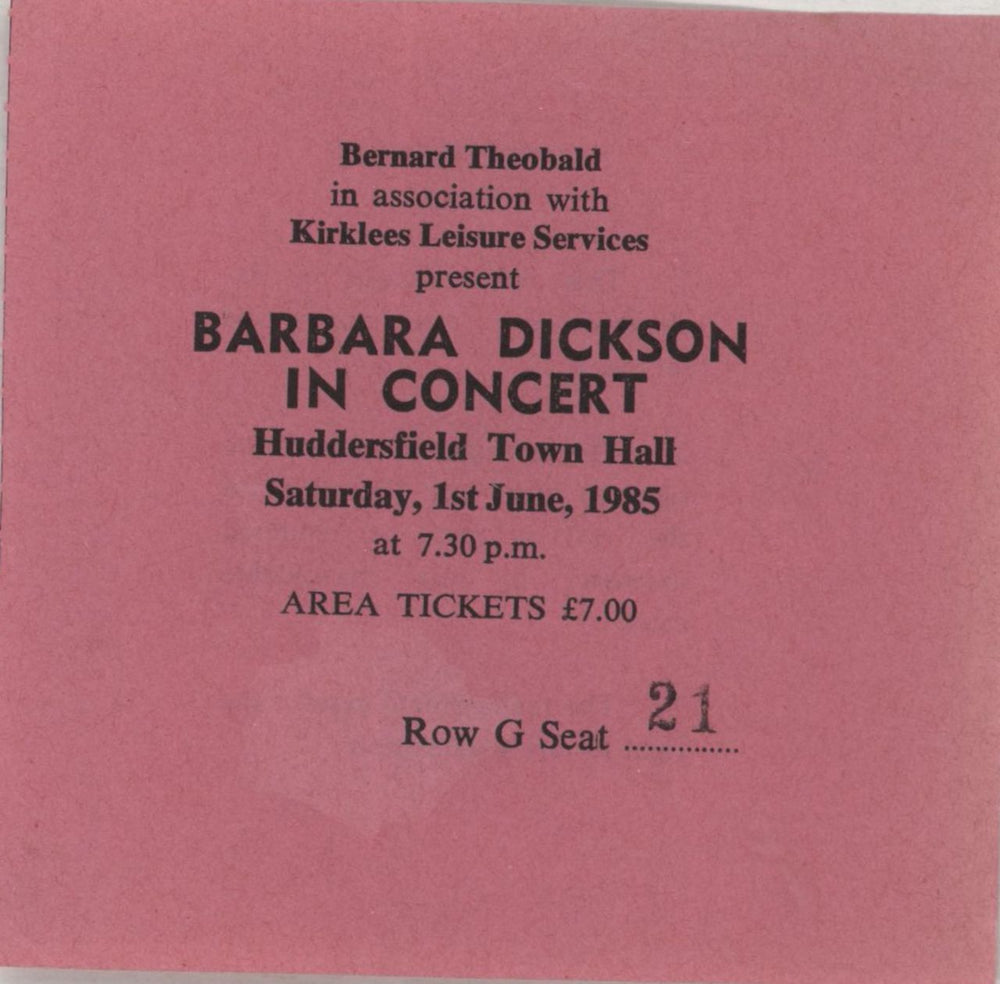Barbara Dickson UK Tour 1985 + Ticket Stub UK tour programme