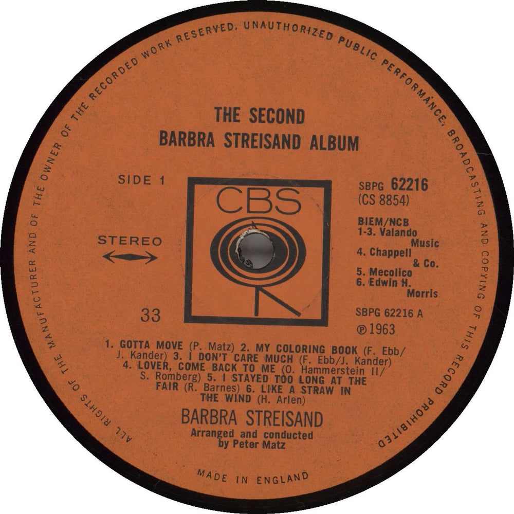 Barbra Streisand The Second Barbra Streisand Album UK vinyl LP album (LP record)