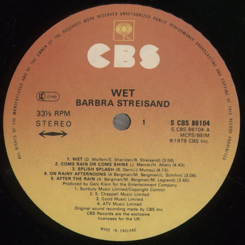 Barbra Streisand Wet UK vinyl LP album (LP record) BARLPWE402080