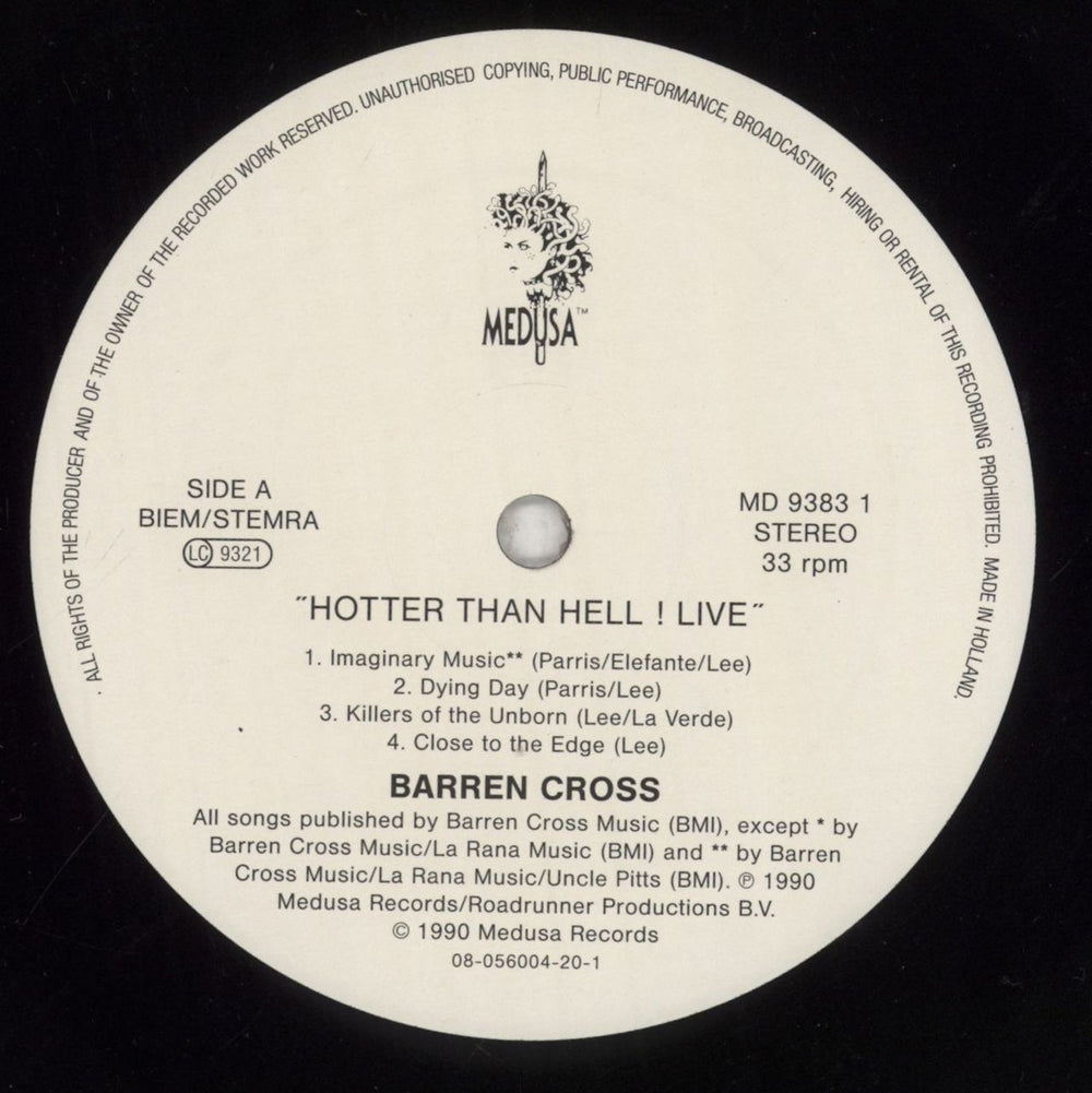 Barren Cross Hotter Than Hell! Live Dutch 2-LP vinyl record set (Double LP Album) 2H92LHO856225