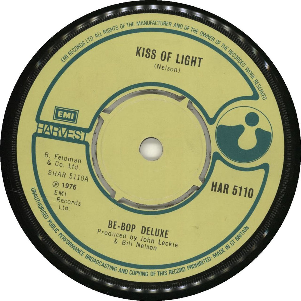 Be Bop Deluxe Kiss Of Light UK 7" vinyl single (7 inch record / 45) HAR5110