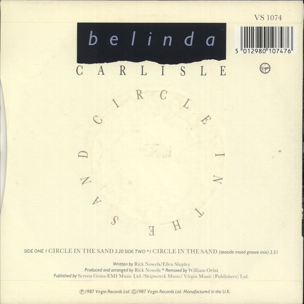 Belinda Carlisle Circle In the Sand UK 7" vinyl single (7 inch record / 45) 5012980107476