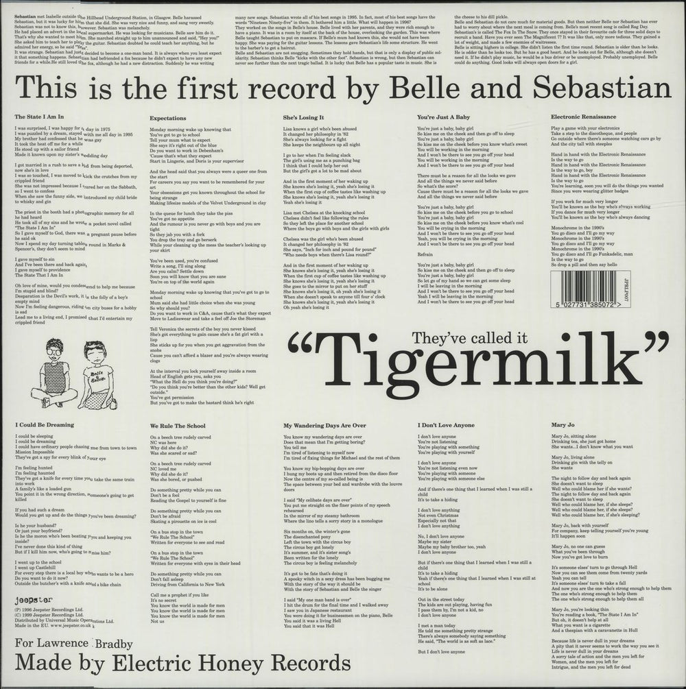 Belle & Sebastian Tigermilk UK vinyl LP album (LP record) B&SLPTI287585