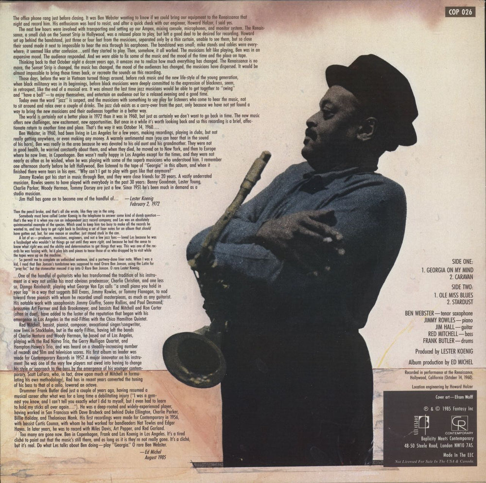Ben Webster At The Renaissance UK vinyl LP album (LP record)