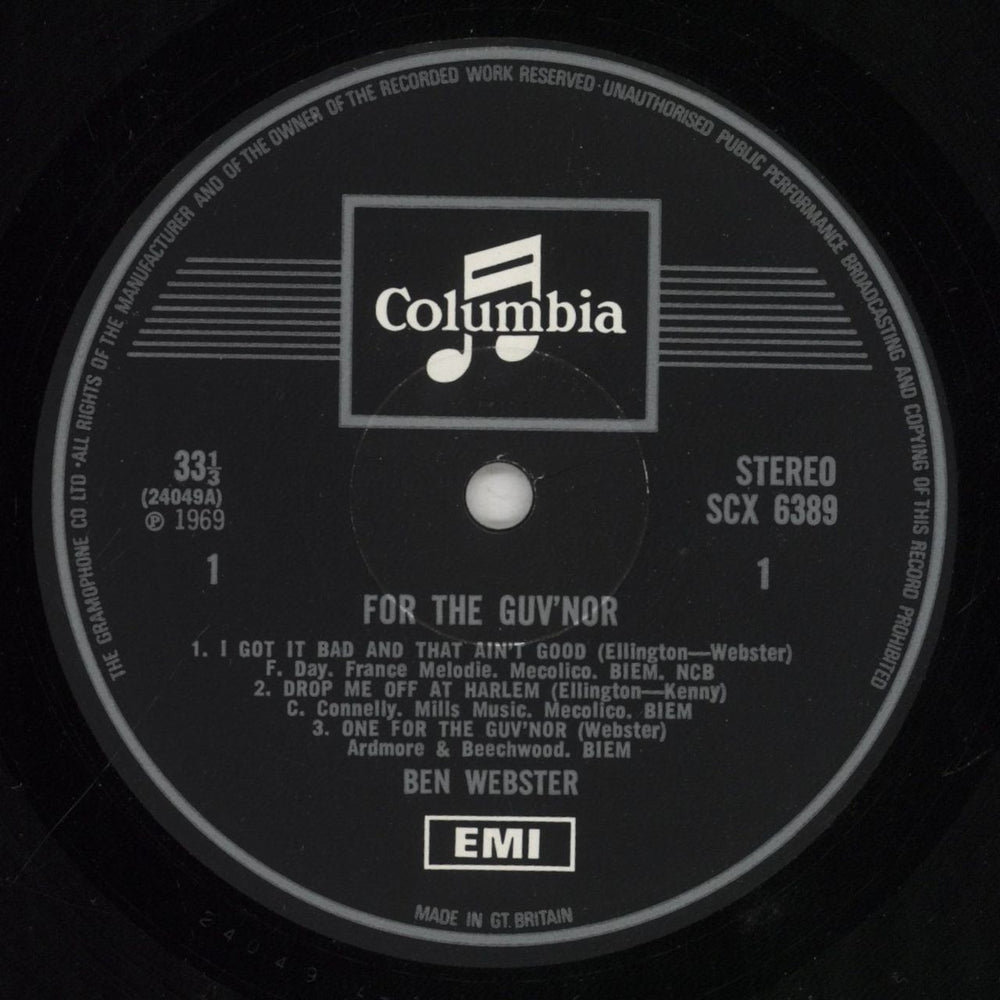Ben Webster For The Guv'nor UK vinyl LP album (LP record) BNWLPFO855354