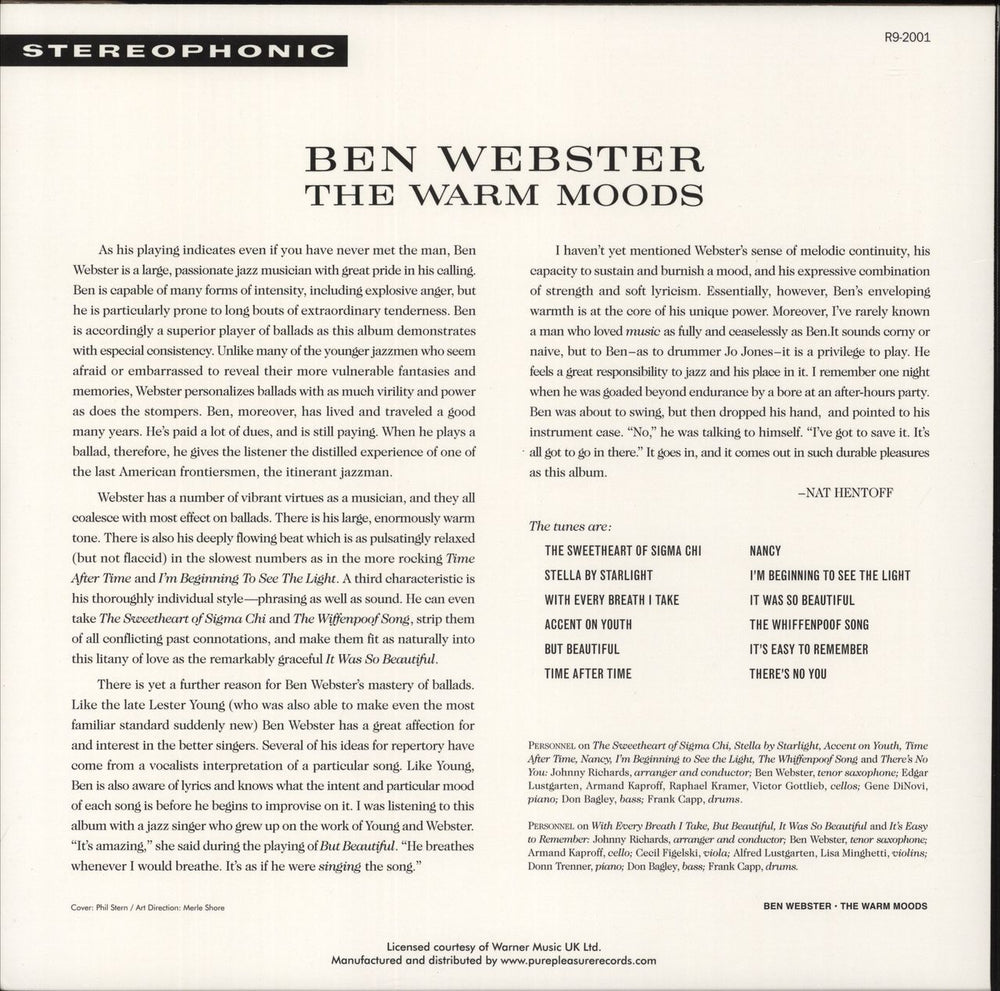 Ben Webster The Warm Moods - 180gm UK vinyl LP album (LP record) 5060149622292