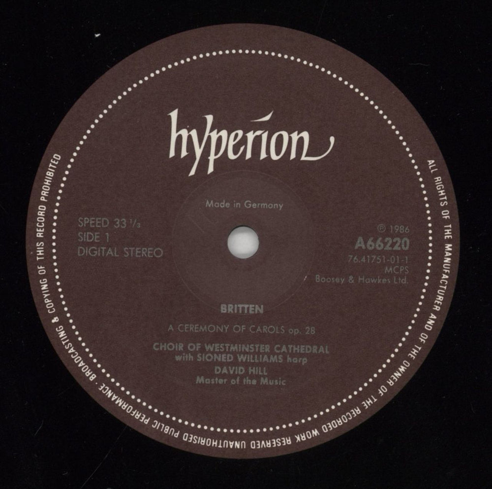 Benjamin Britten A Ceremony Of Carols UK vinyl LP album (LP record) B1-LPAC860665