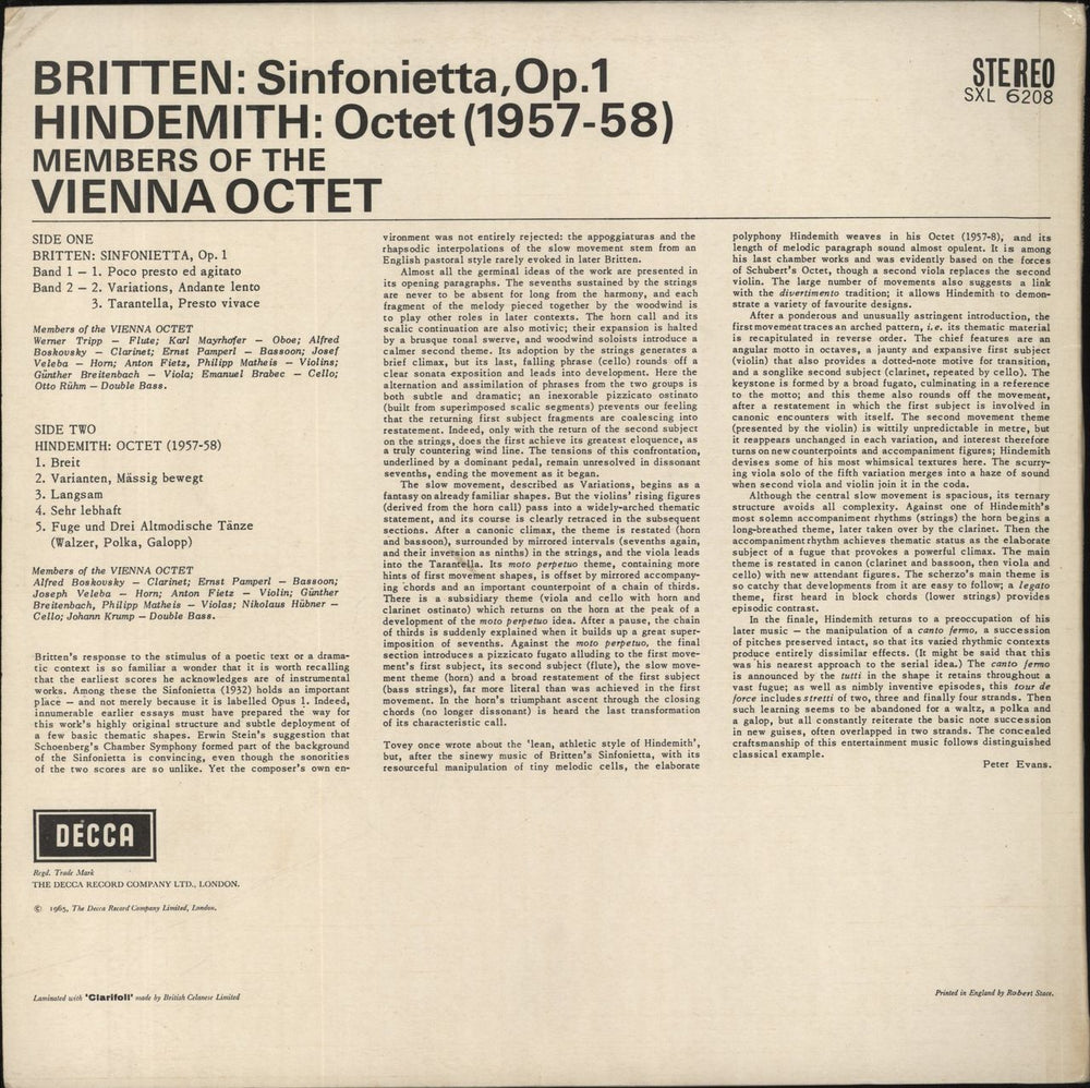 Benjamin Britten Sinfonietta, Op. 1 / Octet (1957–8) UK vinyl LP album (LP record)