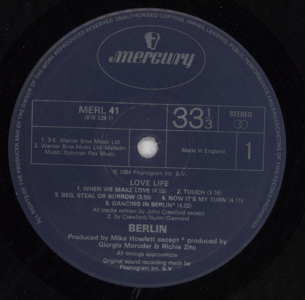 Berlin Love Life - Gold promo stamped UK vinyl LP album (LP record) BERLPLO847624