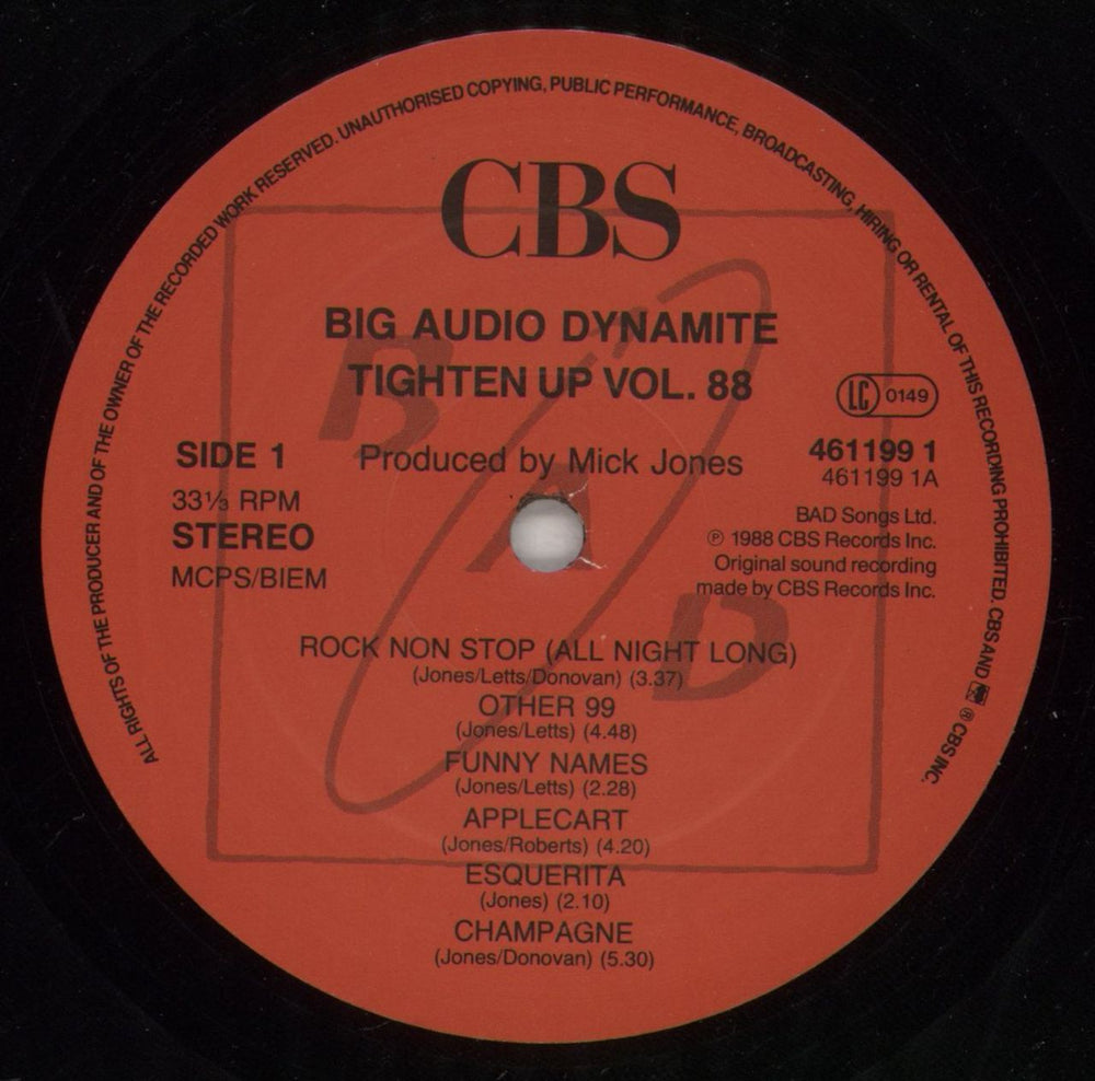 Big Audio Dynamite Tighten Up Vol. 88 UK vinyl LP album (LP record) BADLPTI643890